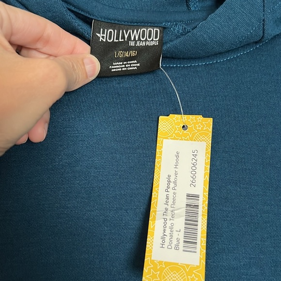 Hollywood the Jean People Donatello Tech fleece pullover hoodie large blue - Picture 2 of 8